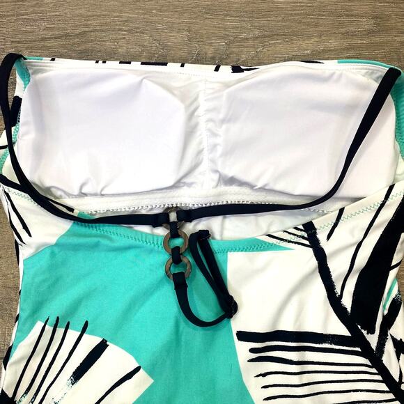 TRINA TURK Copacabana One Piece Swimsuit Tropical Print Teal Black Strappy Sz 4 - Picture 8 of 14